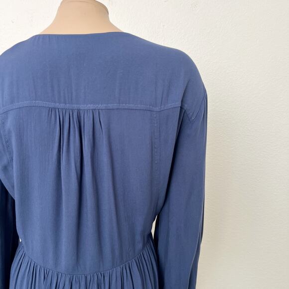 [Anthropologie] Holding Horses Blue Dip Dye Tie Front Peasant Mini Dress Size 14 - Picture 8 of 12